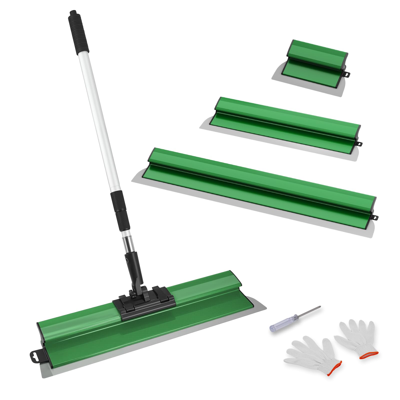Juego de espátulas de superficie, herramienta de espátula (250/400 mm/600 mm) y barra telescópica de 0,97 m hasta 1,82 m, con adaptador, kit de espátula de alisado multifuncional para grandes (Verde) - 2