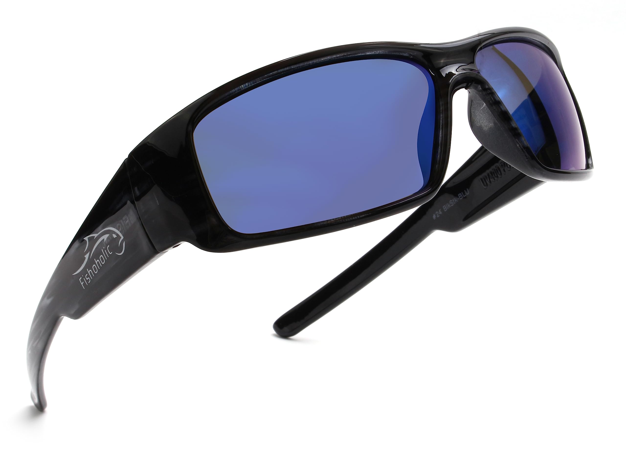 Fishoholic Gafas de sol polarizadas de pesca, rayas negras, UV400, funda y bolsa, gran regalo de pesca (BlkStk-BlueMrr)