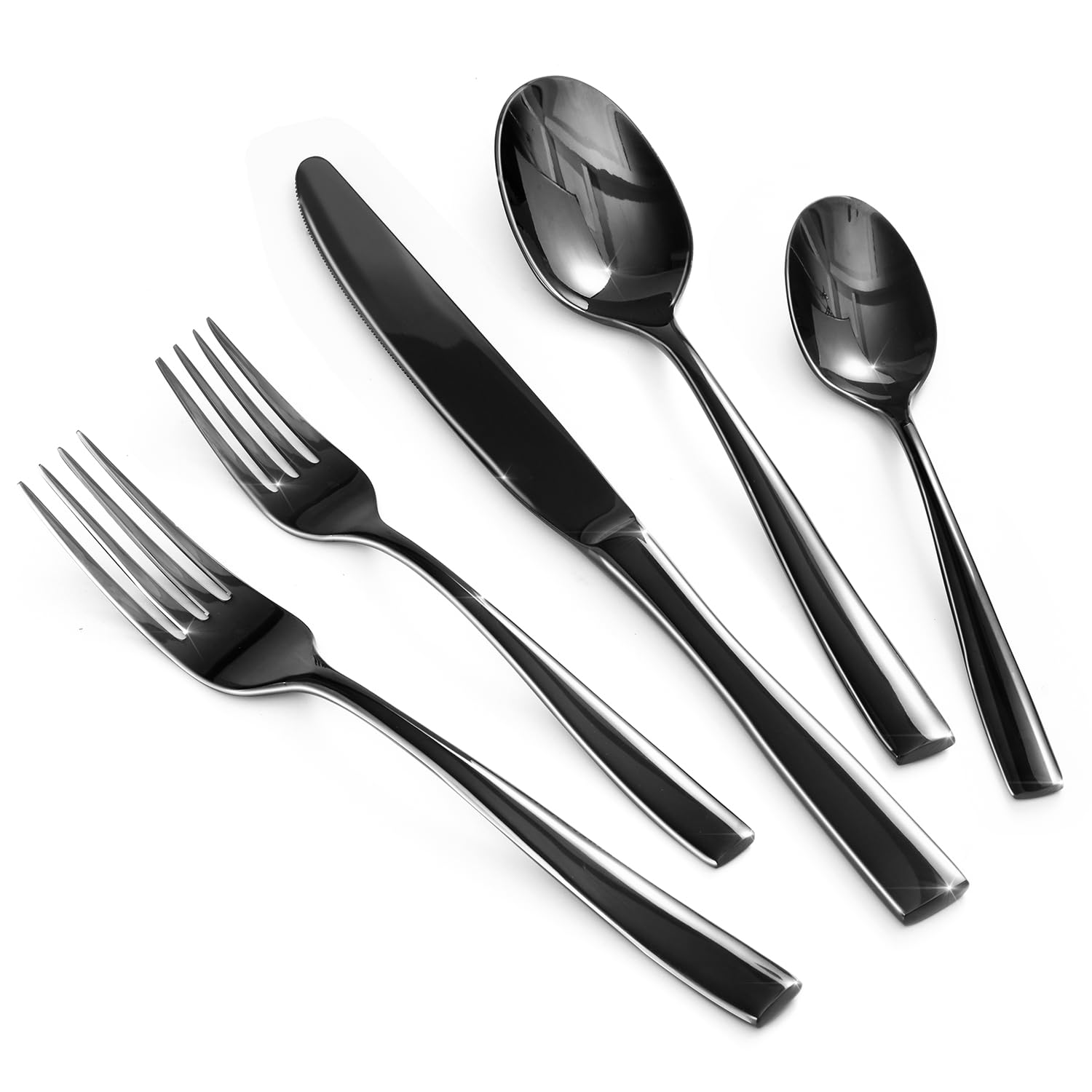 HIKAA Forged Silverware Set Stainless Steel Flatware Set,Service for 4,Matte Satin Polished Cutlery Set,Dishwasher Safe (Black, 20PCS)