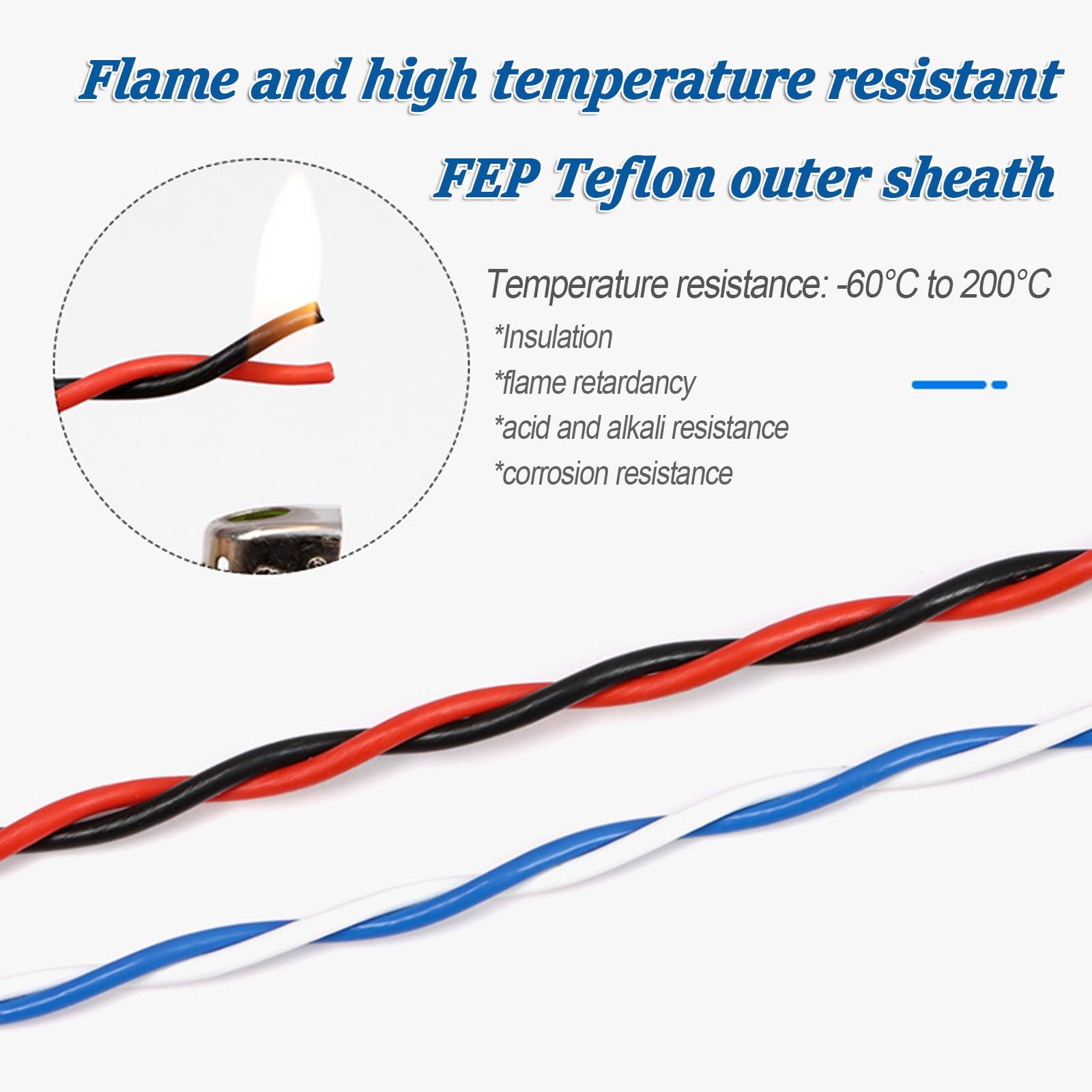 Cavo Twist Pair FEP Alta Temperatura Rosso/nero, Rame Stagnato 320FT, 600V(24AWG(0.2mm²))