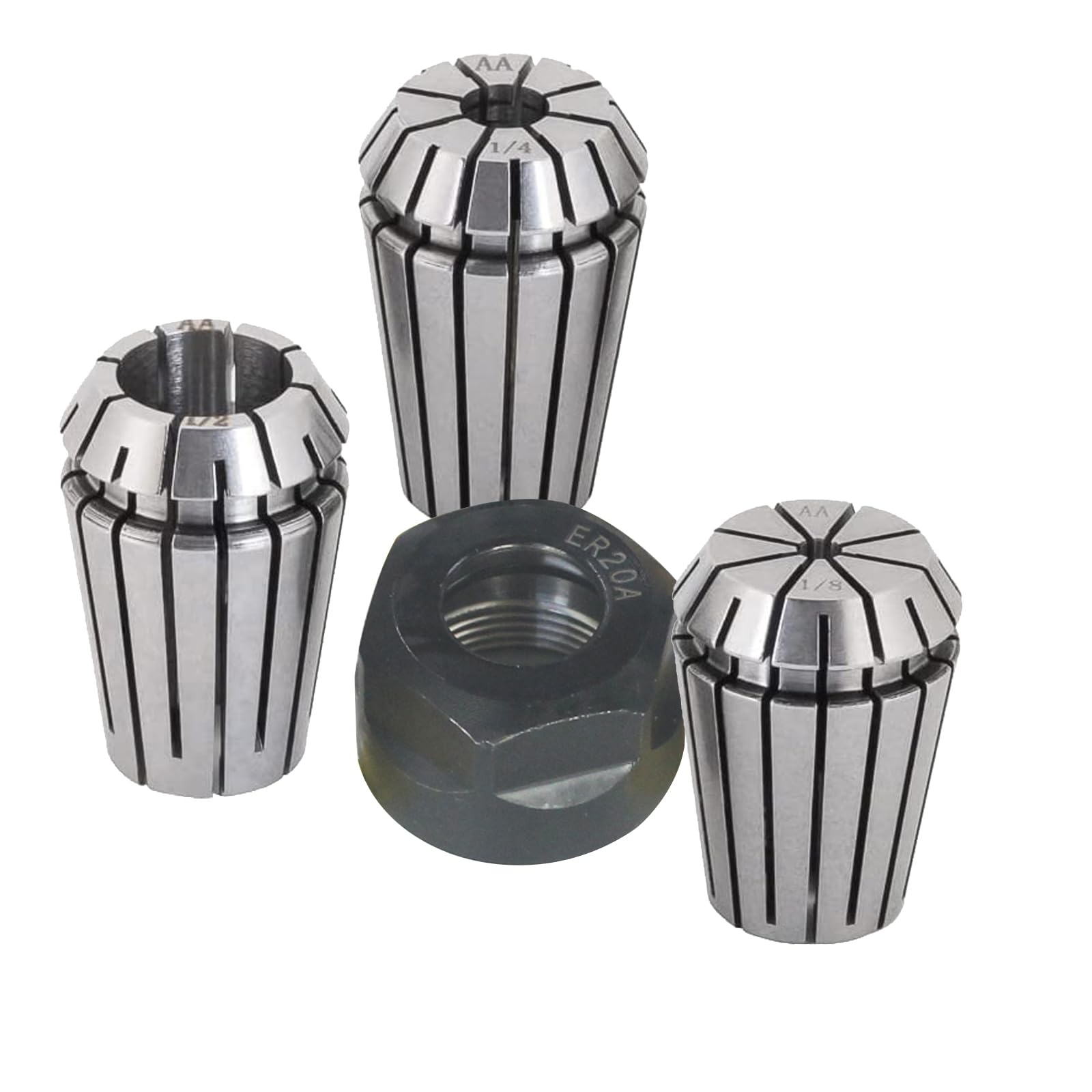Luo ke ER20 Spring Collet Nut Set - ER20 1/8'' + 1/4''+ 1/2'' Collet and Clamping Nut for CNC Engraving Mechine/Lathe Milling Tool