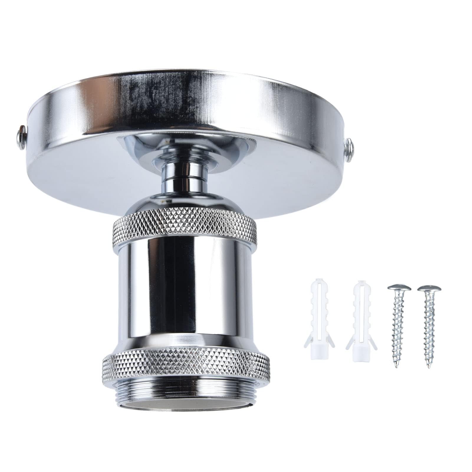ViaGasaFamido Douille de Lampe E26 E27 Style Industriel Vintage avec Interrupteur, Aluminium et Fer, Argent, 85mm Hauteur, 100mm Diamètre, pour Cuisine Chambre Salon