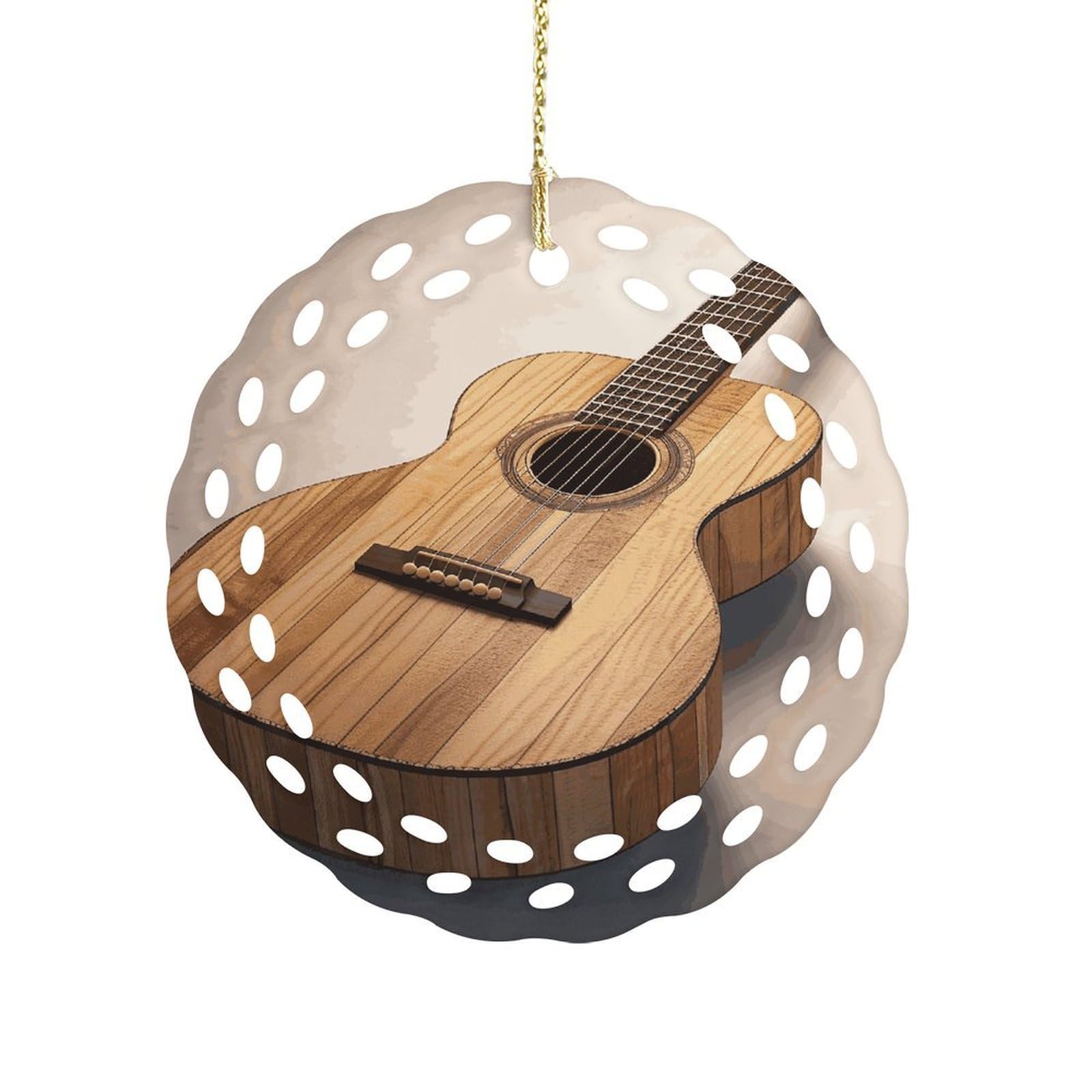 Btcowzrv Style Guitar Wooden Ceramic Ornament,Round Ornaments With Hole Easy To Hang,Hanging Ornament For Wedding Party Home Window Garden Christmas Day Decor