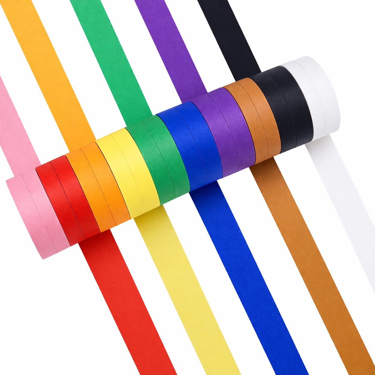20PCS Rainbow Masking Tape, Coloured Adhesive Tape Adhesive Masking Tape, 10mm x 10m Textured Washi Tape Set Thin Masking Tape for Crafts and Use, Coloured Masking Tape Rolls for DIY Scrapbooking