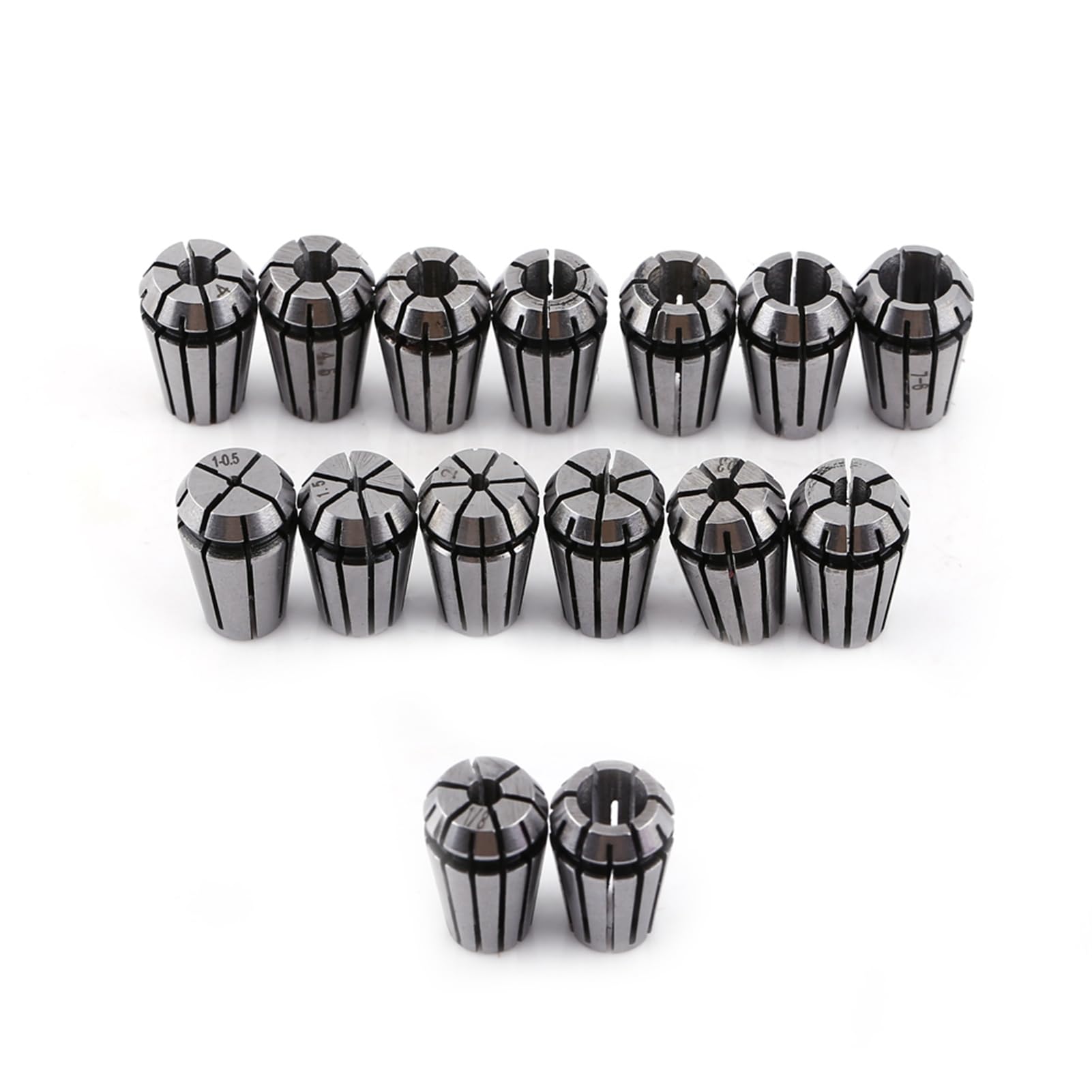 FLEXMAN 15Pcs ER11 Spring Collet Set, 1mm 1.5mm 2mm 2.5mm 3mm 3.5mm 4mm 4.5mm 5mm 5.5mm 6mm 6.5mm 7mm 1/8 1/4 Spring Steel Collet for CNC Engraving Machine Milling Lathe Tool