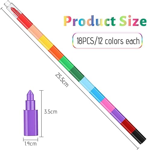Miniatura 2 de WXJ13 18 lápices de colores apilables, 12 en 1 crayones de cera, bloques de construcción para suministros de oficina, 12 colores