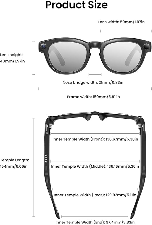 DPVR AI Smart Glasses with Camera and Bluetooth 8MP HD Camera Glasses for Men & Women, Video Recording Glasses with Voice Assistant, 144-Language Real-Time Translation, for Travel, Work, Music, Vlog