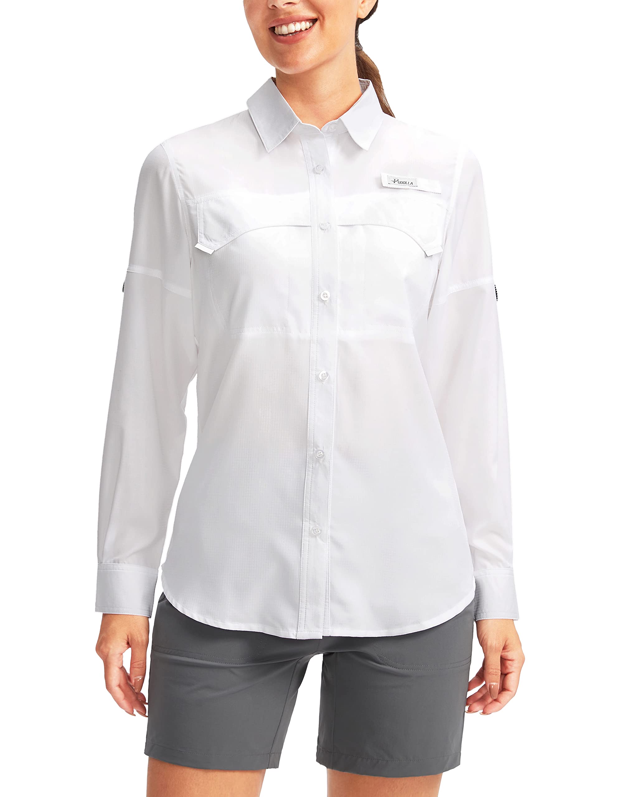 Pudolla Womens UPF 50 UV Sun Protection Shirts Long Sleeve Fishing Hiking Shirt Cool Lightweight Travel Safari Shirts