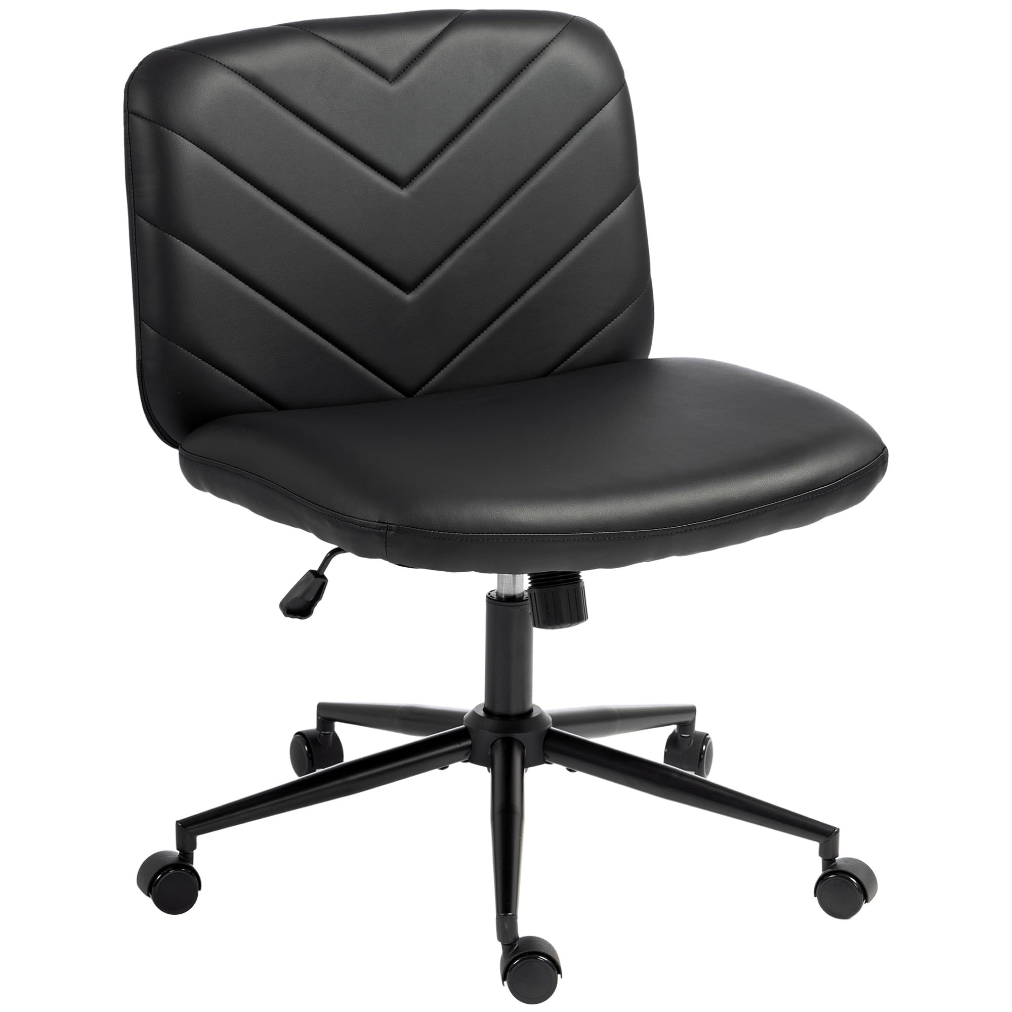 HOMCOM Criss Cross Legged Office Chair with Wide Seat, Backrest, Black | Swivel Desk Chair with Wheels, Rocking Function, Adjustable Height, High-Density Foam, Computer Seat, Home Office, Bedroom