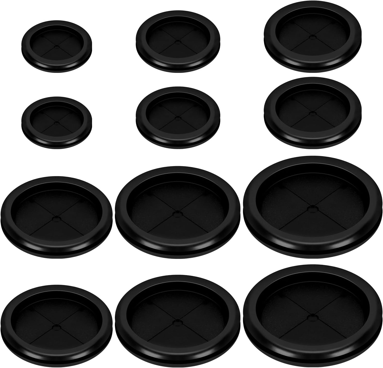 Swpeet 12Pcs 6 Sizes 2" 2-3/8" 2-3/4" 3-3/16" 3-19/32" 4" Double Sided Rubber Grommet Assortment Kit, Round Rubber Hole Plug Grommet Firewall Solid Closed Hole Plug Gasket for Auto Wire Cable