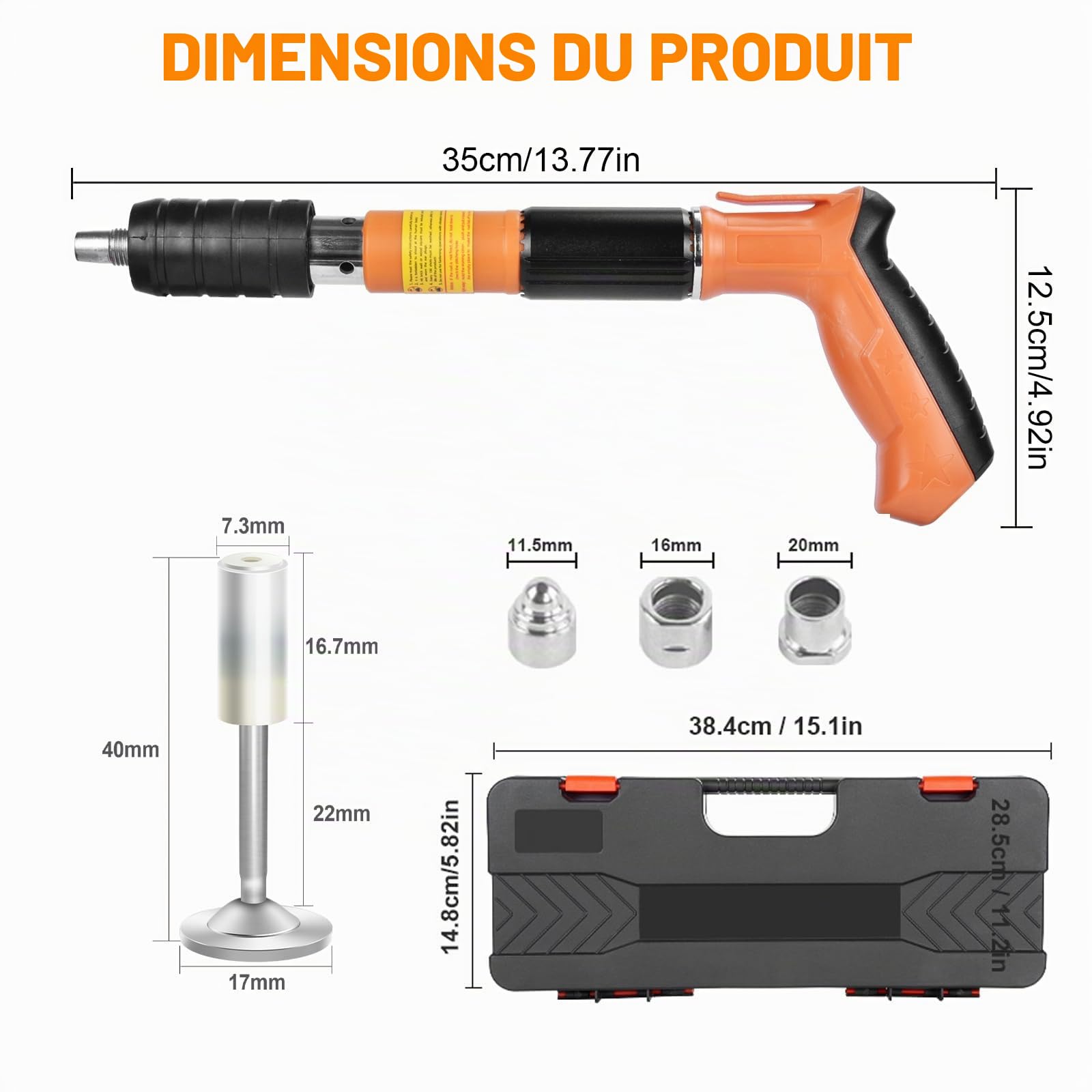 Pistolet a Clou Manuel avec 110 Clous Ronds, Pistolet Cloueur Beton, 5 Vitesses Clou Rivet Gun Beton, Pistolet à Clous Beton Portable, Pistolet à Clous en Acier, Kit pour Ongles en Béton
