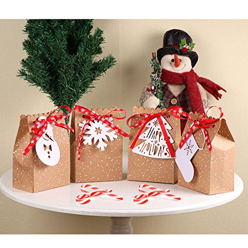 Ourwarm 24Pcs Christmas Gift Bags Assortment Kraft Paper Favor Bags With Holiday Gift Tags For Christmas Party Supplies, 5 X 3 X 7 Inch Christmas Goodies Bags #TOP3
