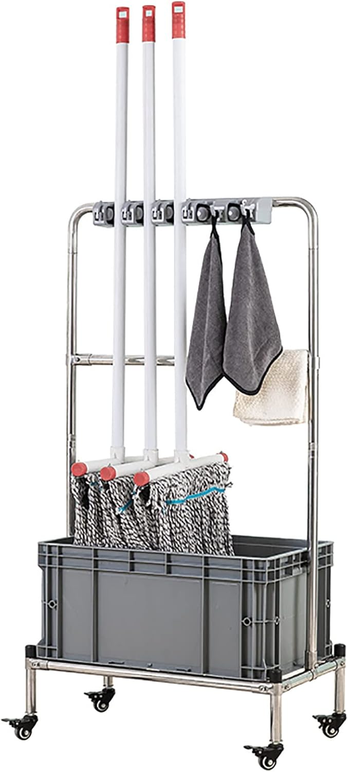 Broom And Mop Holder Put Wet Mops,Broom Holder Organizer,Floor Standing Cleaning Tool Cart Storage,movable Commercial Mop Rack,cleaning Supplies Organizer,for Garden Garage Organizer ( Size : 5slots )