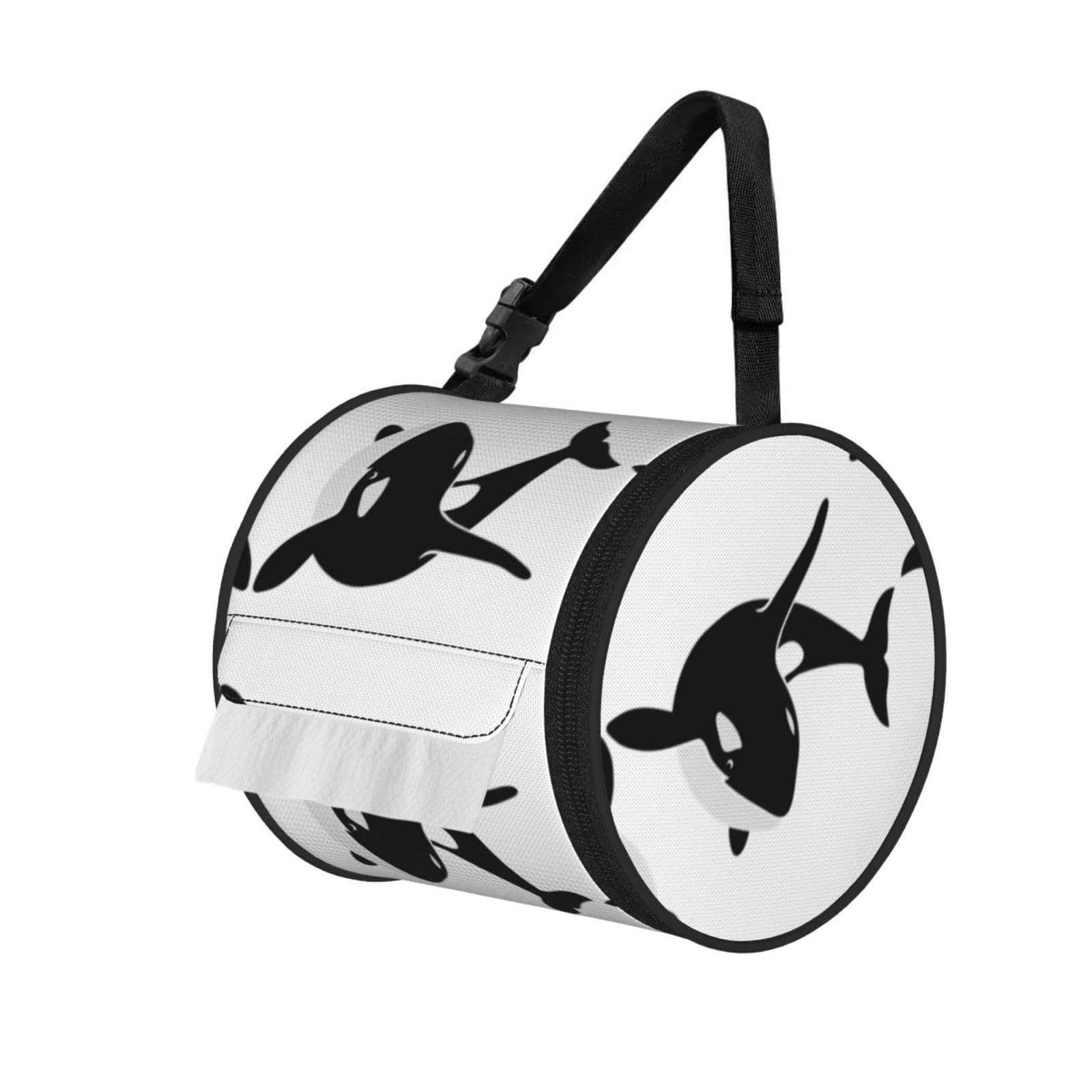 killer whale dolphin ocean Printed Hanging Tissue Organizer, Smooth Zipper Oxford Cloth Roll Holder for RV Bathroom Desk