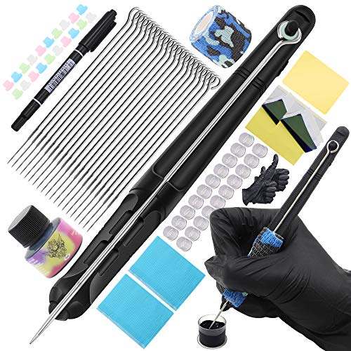 Hand Poke and Stick Tattoo Kit - Yuelong Black Stick and Poke Pen Kit Hand Poke Pen Tattoo Needles Tattoo Accessories DIY Tattoo Supply Tattoo Kit for Tattoo Artist