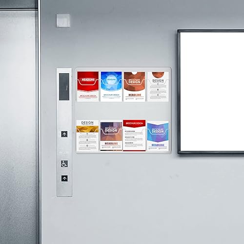 Miniatura 6 de Weysat 4 soportes acrílicos para folletos de montaje en pared, 8 bolsillos, soporte para folletos de 4 pulgadas de ancho, de plástico transparente,