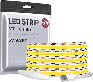 BTF-LIGHTING 5V USB COB LED Strip Lights 9.8FT Warm White 2700K