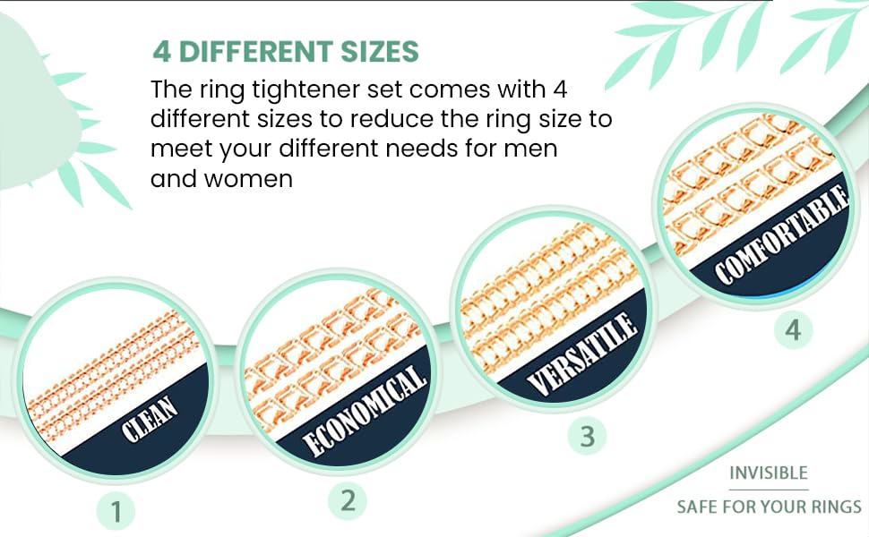 LUPINEZ 4 Size Set Ring Sizer Adjuster Invisible Ring Guards Spiral Silicone Ring Tightener Adjuster for Women Men Rings (Ring Adjuster Gold) 4