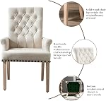 Chaise à manger en tissu avec armoiries, Chaises de salle à manger haute arrière rembourrée Tufted, Fauteuil Accent avec jambe en bois massif et plateau en nail, Cuisine Salle à manger Salon, Beige