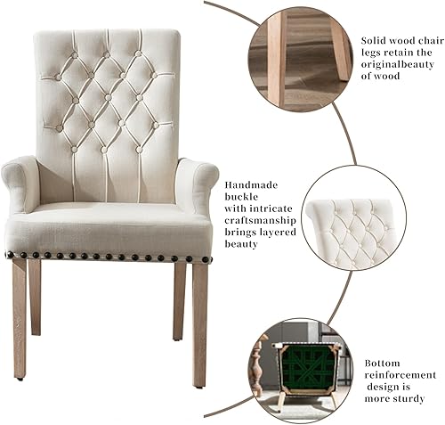 Miniatura 4 de Sillas de comedor con brazos, tapizadas con respaldo alto y patas de madera de roble Untique para cocina, restaurante, habitación y dormitorio