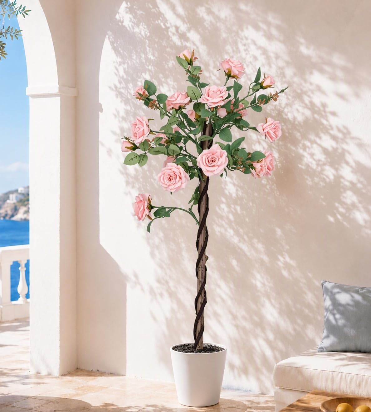 Panana 94.5cm Artificial Plants,Fake Tall Plant Indoor Outdoor with Natural Wood Trunk & Lifelike Flowers,Faux Pink Rose Tree for Home Office Indoor Decor (Pink Rose / 2 Pack)
