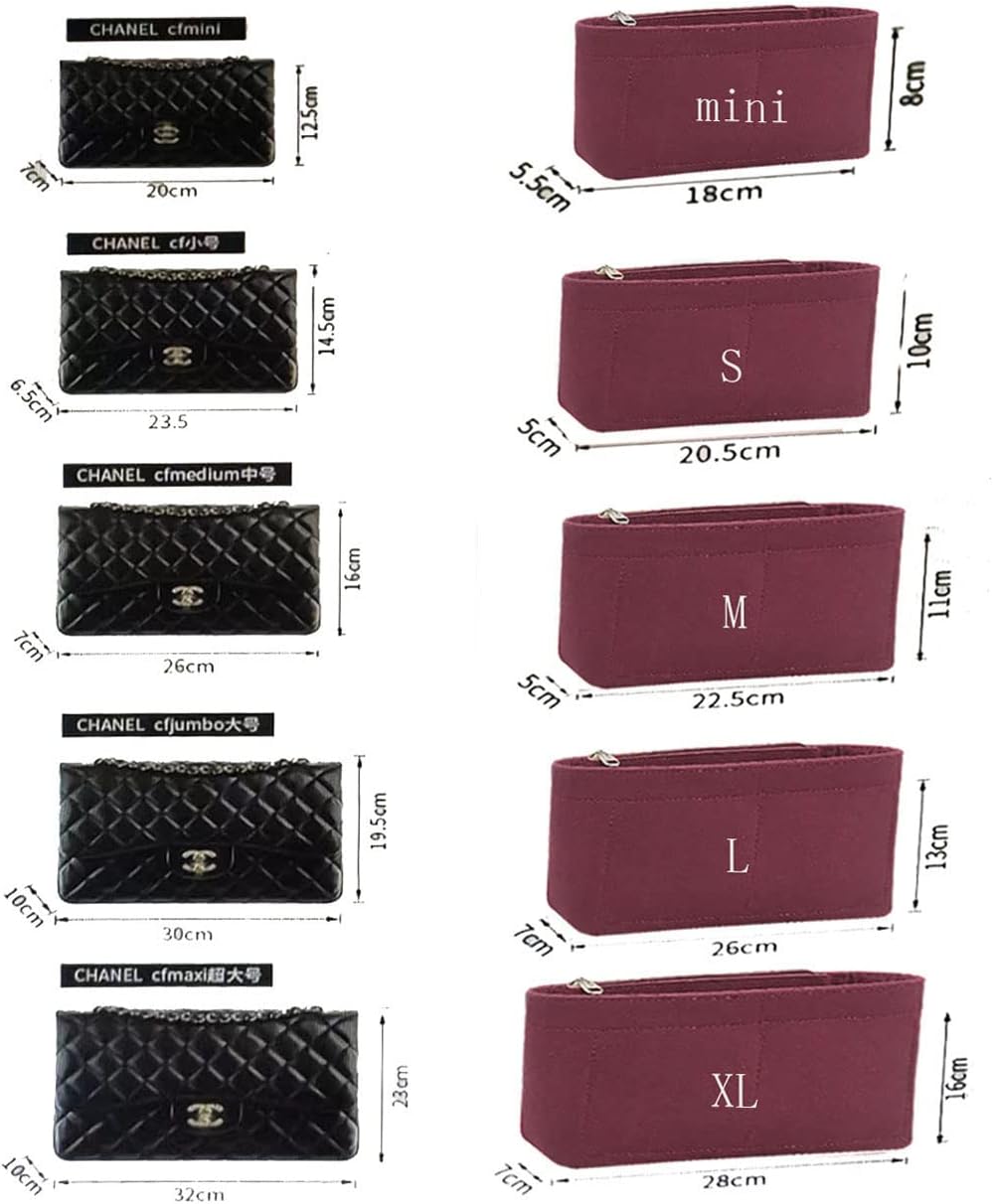 Lckaey Purse Insert Organizer for small classic flap bag insert- Premium Handbag Felt Organizer No zipper2009Claret-S