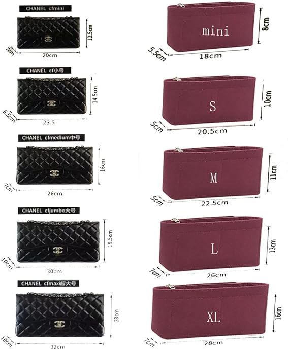 Lckaey Purse Insert Organizer for small classic flap bag insert- Premium Handbag Felt Organizer No zipper2009Claret-S