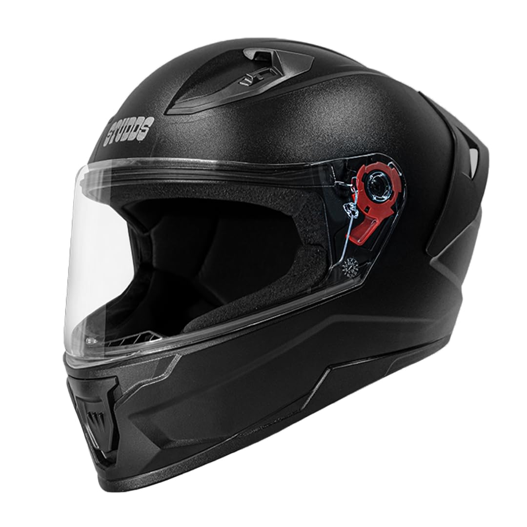 Studds Raider ISI Certified Full Face Motorcycling Helmet for Men and Women with Spoiler and Clear Visor (Black - L)