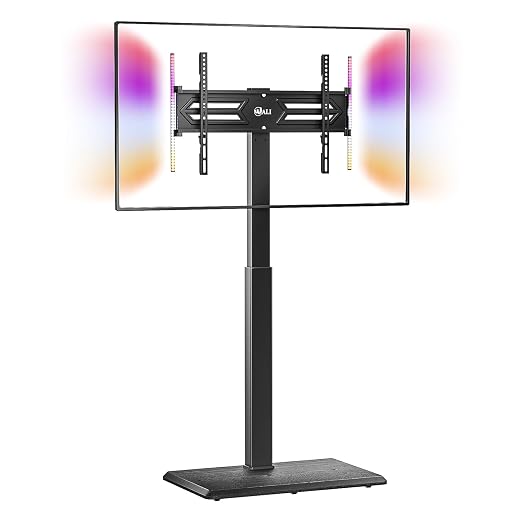 WALI Floor TV Stand with LED Lights for 32-75 inch TVs up to 110 lbs, Universal TV Floor Stand Mount, Swivel and Height Adjustable with Wood Base for Game Room, Living Room, Bedroom (TVDVD-7L)
