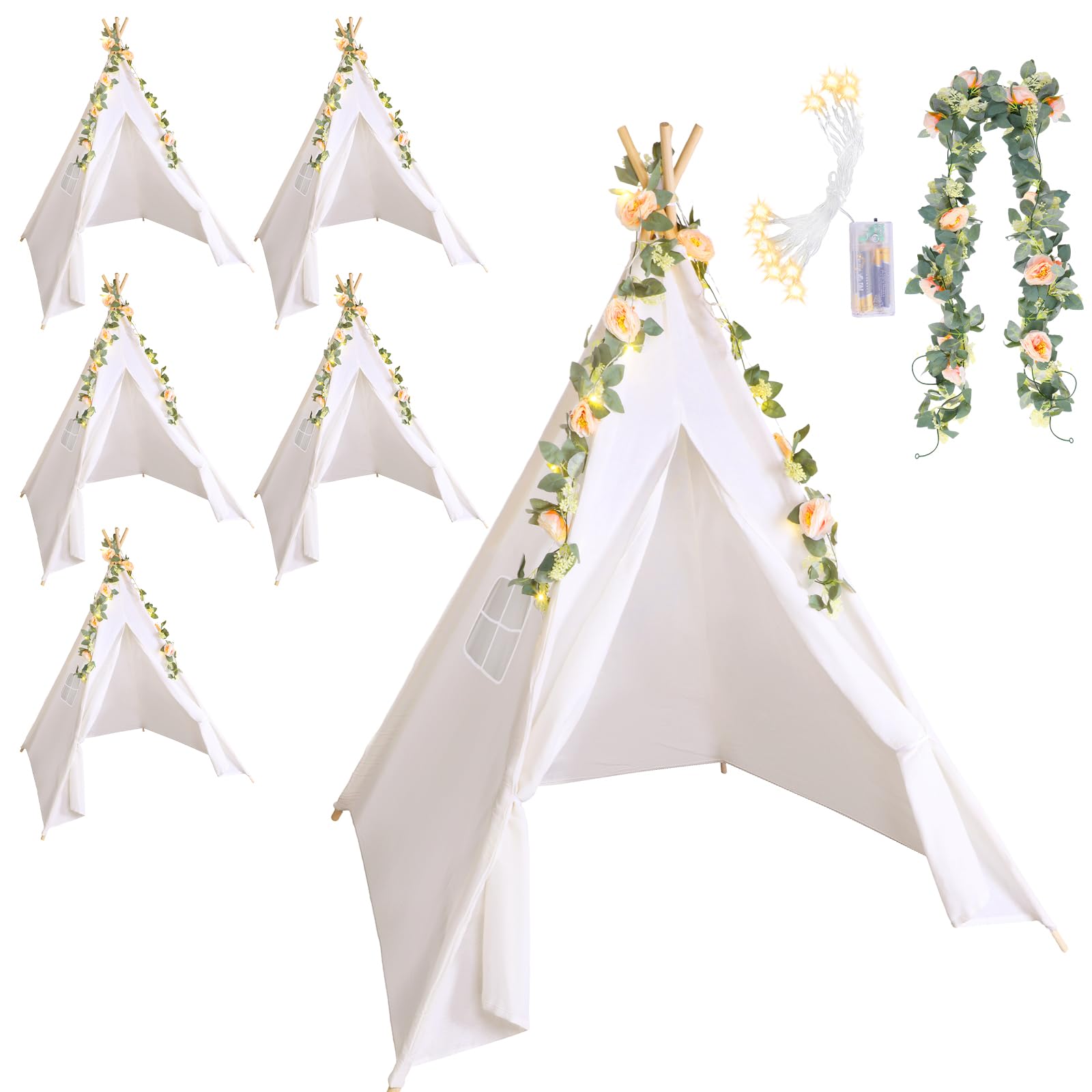Amazon.com: Kigley 6 Sets Teepee Tent Indoor Cotton Linen Teepee