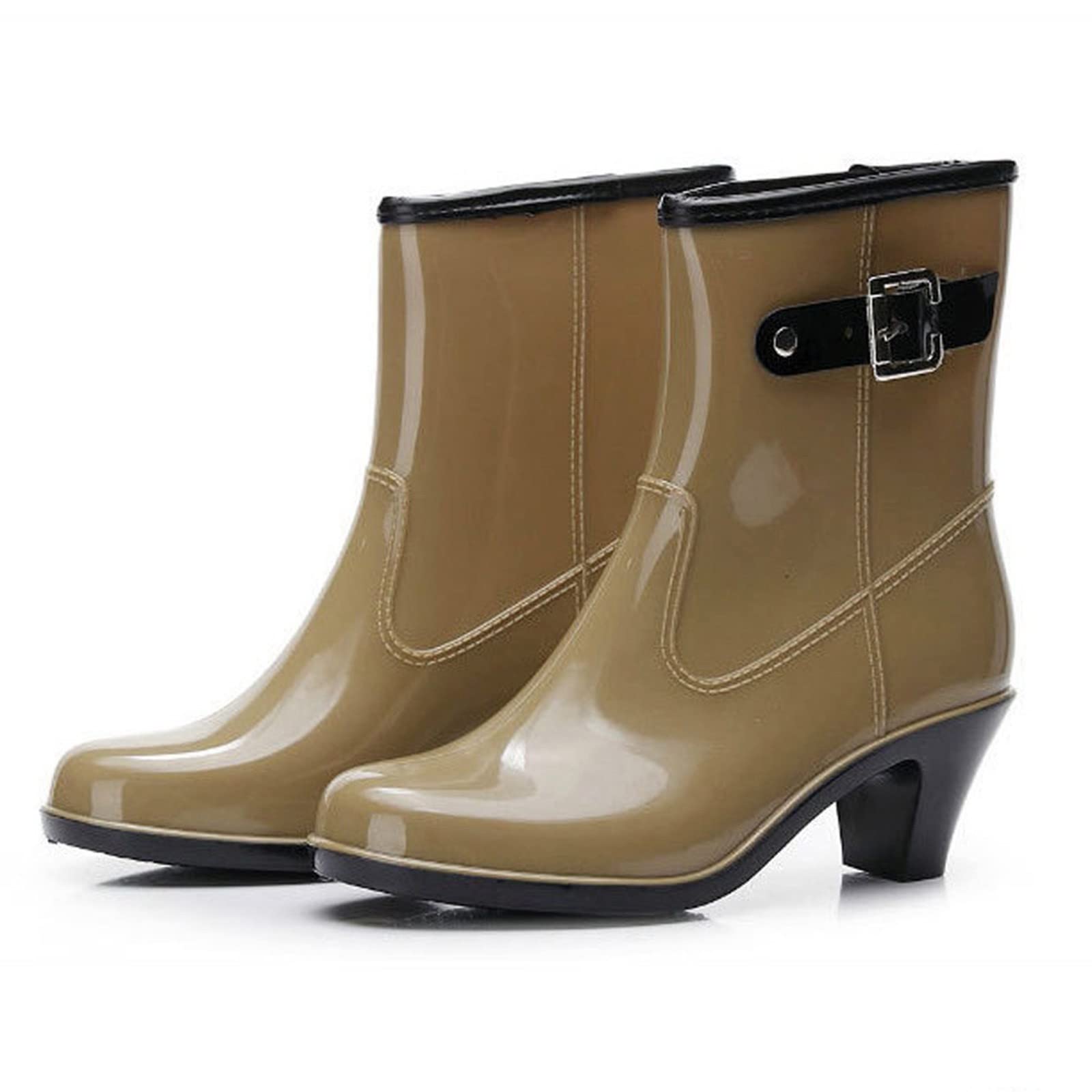 Botas de goma para mujer con tacón, botas de lluvia, botines de goma, impermeables, botines de tobillo, botas de goma, botas cortas, zapatos de lluvia, antideslizantes, para jardín, exteriores, botas