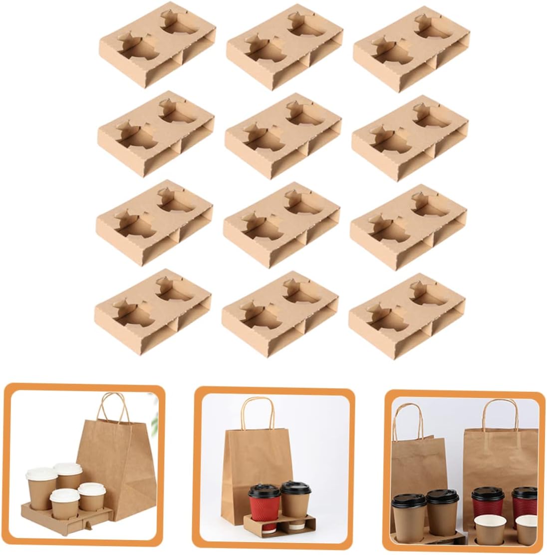 50Pcs Corrugated Paper Cup Carrier Tray Cup Drink Holder for Takeout Sturdy Beverage Accessory for Juices Milkshakes for Cafes and Ice Shops