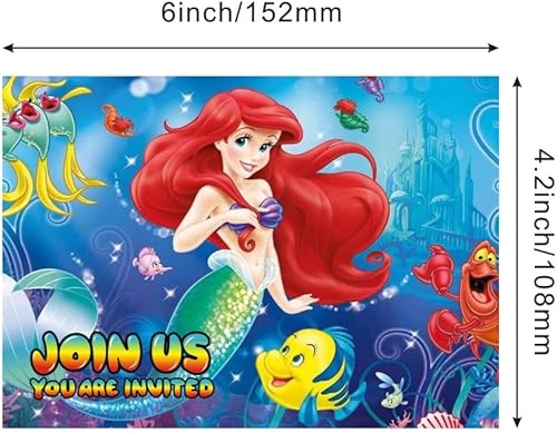 Miniatura 3 de BELLOSY 24 invitaciones de cumpleaños de la Sirenita, invitaciones de fiesta de Sirenita, suministros de decoración para fiestas de cumpleaños (24