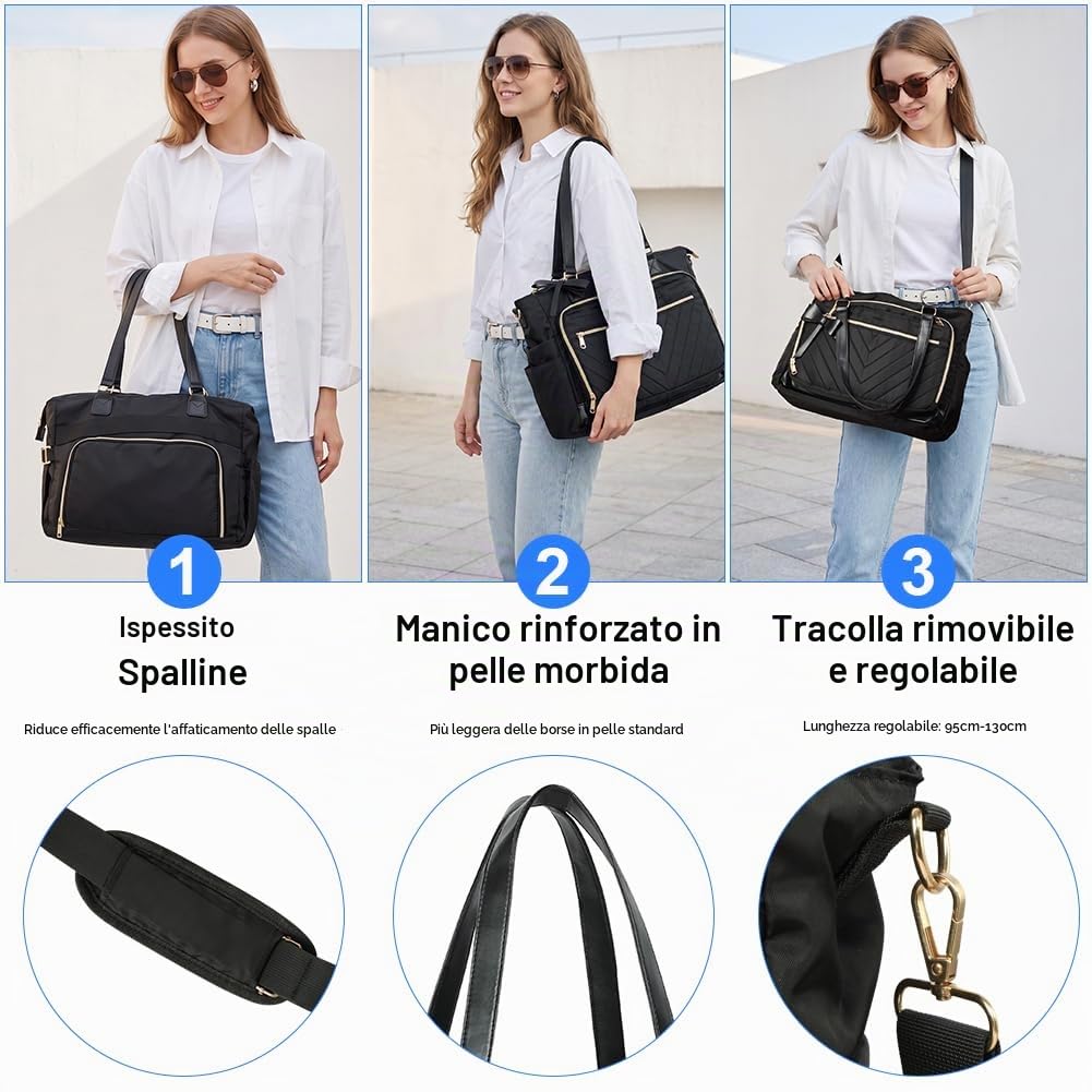 Aolso Lunch Tote Bag da donna 2 in 1, 15,6 Pollici Borsa per il Pranzo Isolata, Borsa per Computer Portatile con Scomparto per il Pranzo, Borsas Termica per Lavoro, Ufficio e Università, Nero