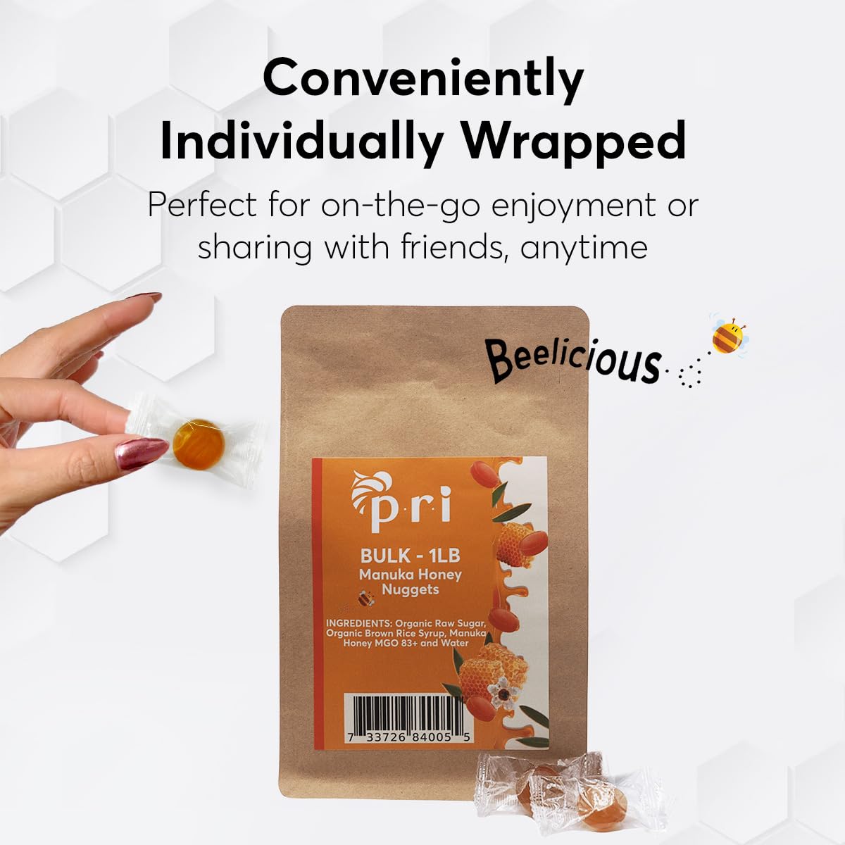 P.R.I Manuka Honey Nuggets – 1 lb Bulk Bag, Natural Honey Hard Candy, Individually Wrapped, No Corn Syrup, Gluten Free, Simple Ingredients, Made in New Zealand