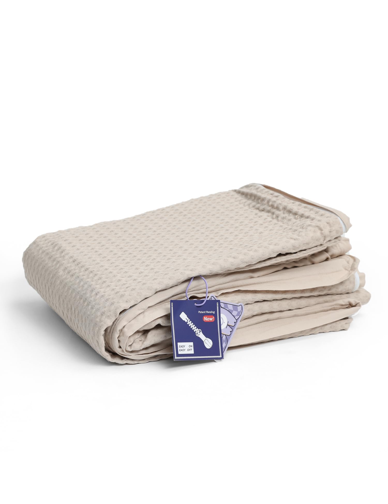 YnM Cotton Waffle Weave 3-Side Zipper Duvet Cover for Weighted Blankets | Easy on, Easy Off Oatmeal, 60"x80"