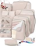 10 Set/8 Set Packing Cubes for Travel,Gifts for Women Mom at Christmas,AntiTearing Suitcase Organizers for Luggage with Shoe & Hook Toiletry Bag,Vacation Essentials & Accessories for Cruise Ship,Cream