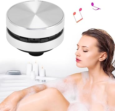 Small Bluetooth Speaker, Bone Conduction Portable Shower Speaker with Suction Cup, FM Radio, Stereo Bass Sound for Bathroom Travel (Silver)
