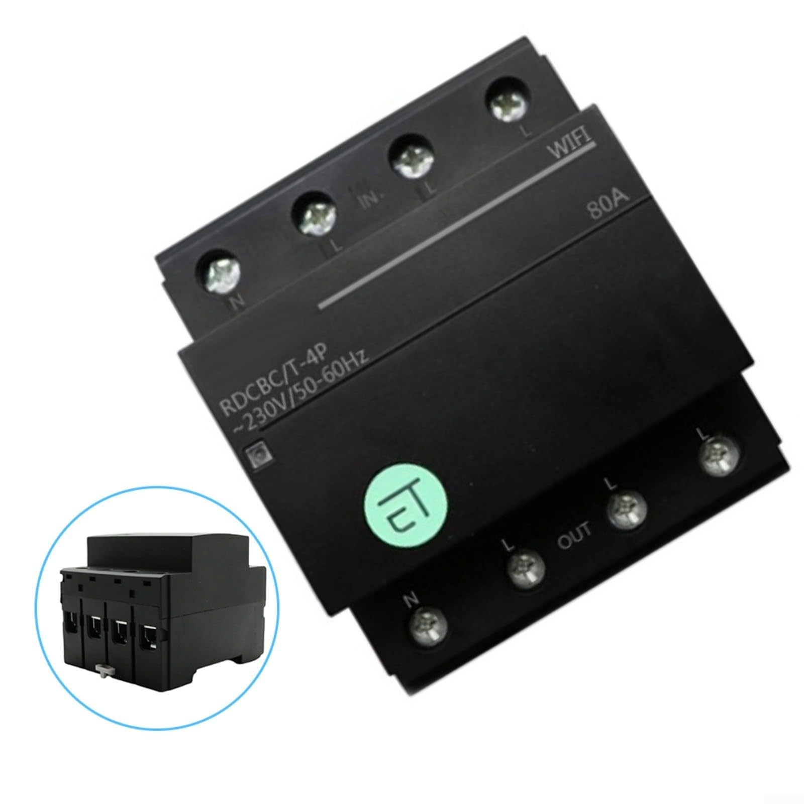 Interruptor de relé con temporizador inteligente, 4 P, 63 A, WiFi, control por aplicación, interruptor trifásico para domótica, negro (4P-63A)