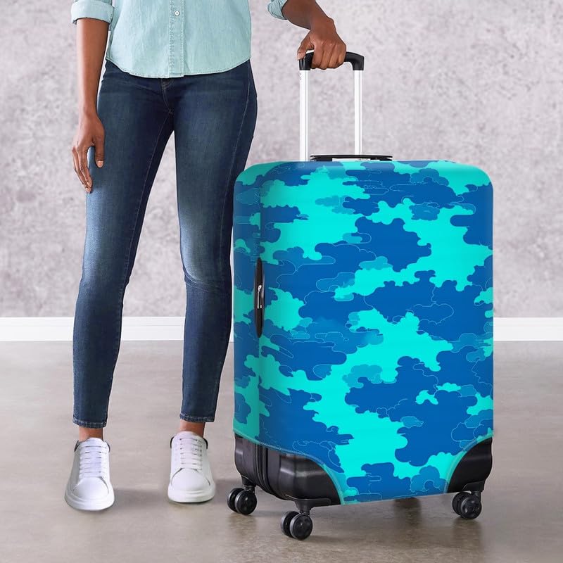 Turquoise Blue Camouflage Print Luggage Covers Cartoon Tie-Dye Camo Pattern Dustproof Anti-Scratch Suitcase Cover Fits 18-32 Inch for Trolley Baggage Hiking Holiday -L4