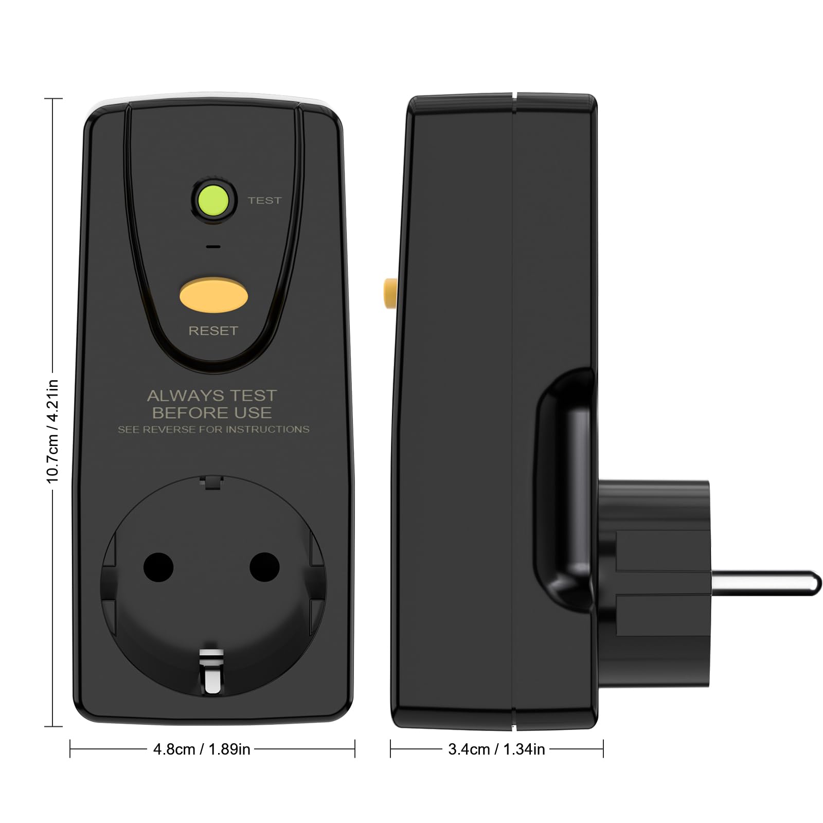 FI, presa di protezione personale, anti-perdite e shock elettrico, 230 V/16 A FI interruttore di sicurezza, presa con interruttore di protezione FI adatto per elettrodomestici, nero