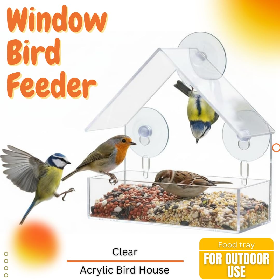 Window Bird Feeder with Strong Suction Cups for Outdoor Use, Clear Acrylic Bird House for Wild Birds, Cardinals, Bluebirds, Finches — view 2