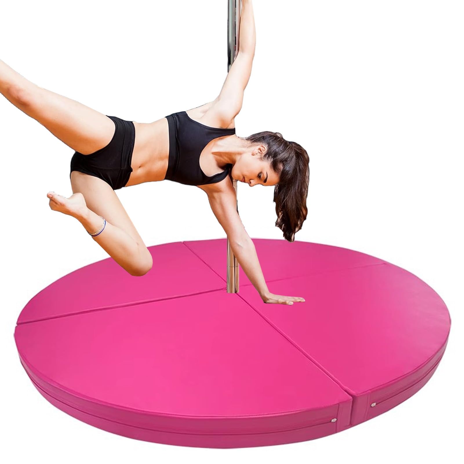Wjftoday Pink 3 Folding Dance Pole Crash Mat 4Ft 5Ft 6Ft - Safety Cushion For Stripper Pole, Aerial Hoop & Silks, Round Floor Pad For Dance & Gymnastics, Portable Fall Protection Mat
