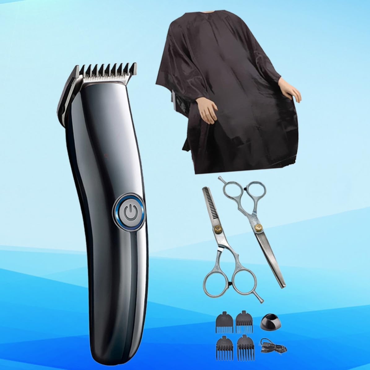 Haircutting Kit Hairdressing Scissors Black Hairdressing Apron with USB Charging Electric Hair Clipper Professional Use Salon Hair Cutting Tools