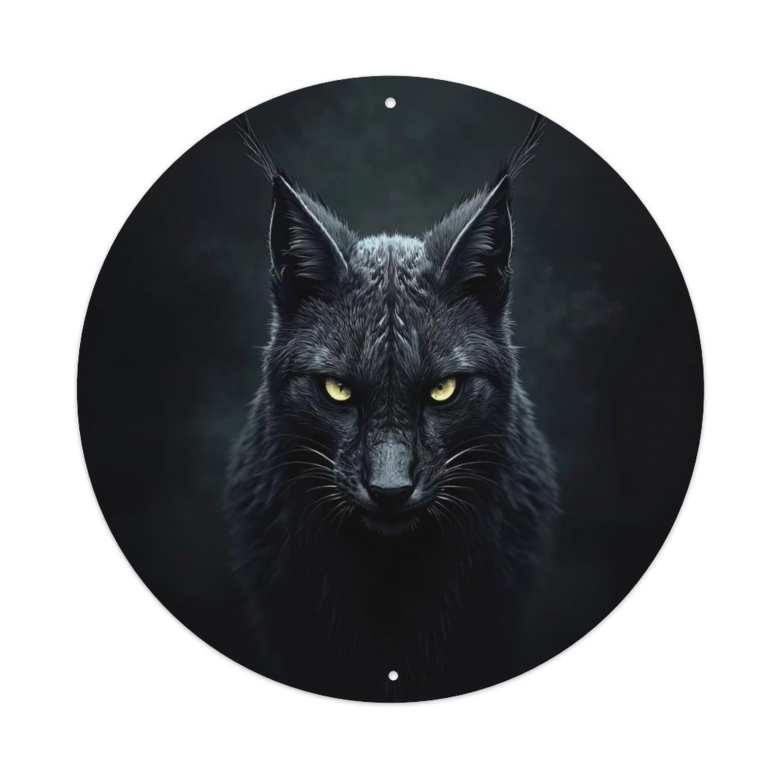 Cwbufd Vintage Style Animal Lynx Intense Gaze Black Background Mysterious Wildlife Vintage Metal Tin Sign Plaque Wall Decor For Cafe, Club Bar, Office, Garden Metal Poster 8X8inch