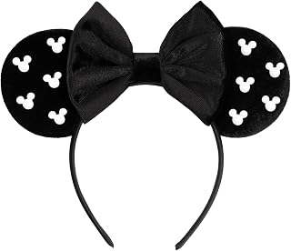 Elegant Black Velvet Mouse Ears Headband with Charming Bow and White Details – Perfect for Parties, Holiday Celebrations & Themed Events