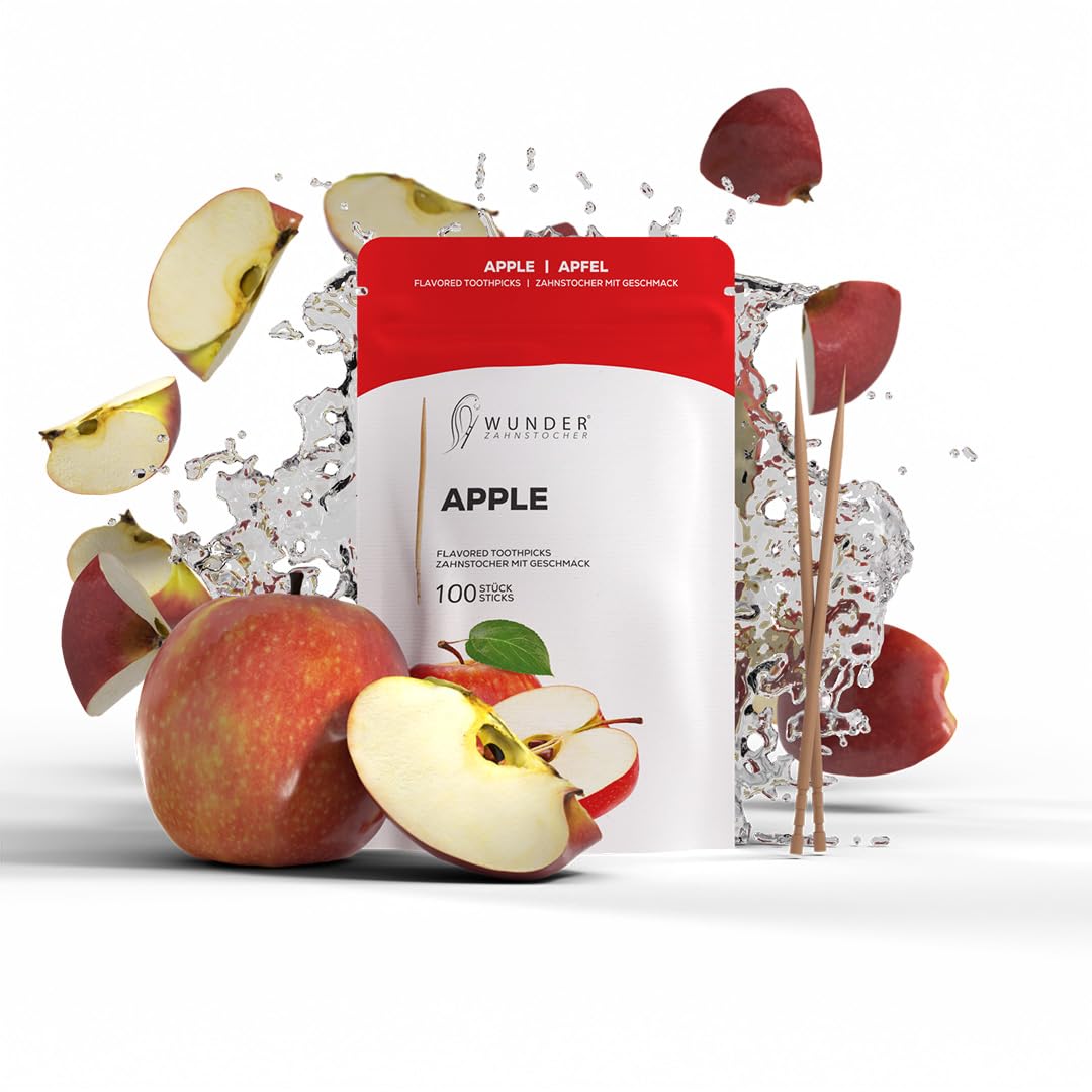 Wunder Flavoured Toothpicks – Apple Refill Pack – 100 Individually Wrapped – Plastic-Free Gum Alternative, Fresh Breath, Sugar-Free, Vegan