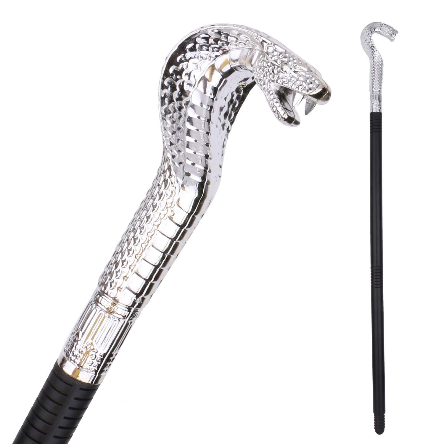 Snake Head Walking Stick, Egyptian Cobra Staff, Pharaoh Costume Prop for Adults, Egyptian Costume King Scepter Accessory for Halloween Party, Silver