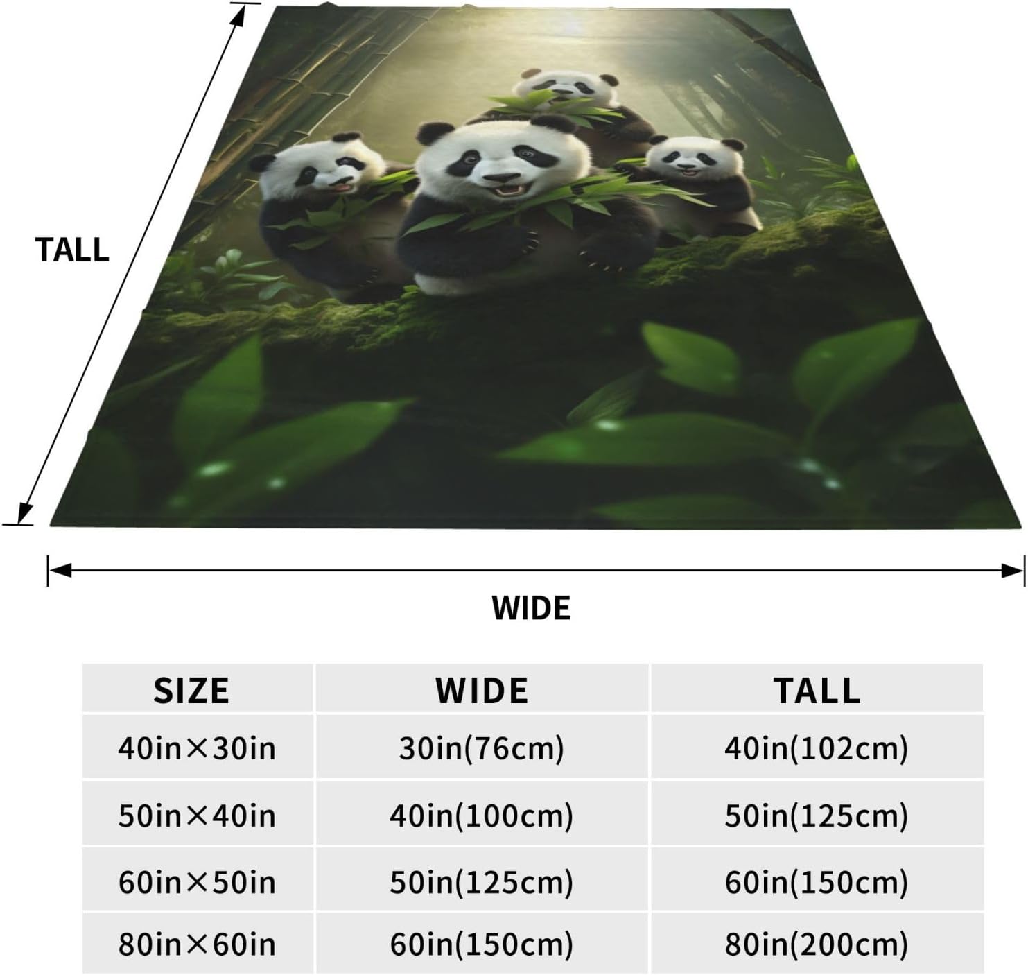 Cute Pandas Bamboo Blanket Gifts for Adults Kids Girls Panda Bear Flannel Throw Blankets Soft Fuzzy Lightweight for Home Decor Couch Bed Sofa 60x50 Inches - Image 3