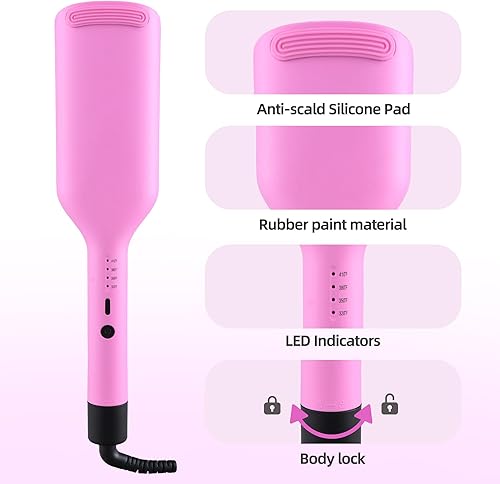 Miniatura 7 de NONK Rizador de pelo de alta potencia, rizador de cerámica de doble barril, 1.25 pulgadas, doble voltaje, antiquemaduras, fácil de usar,